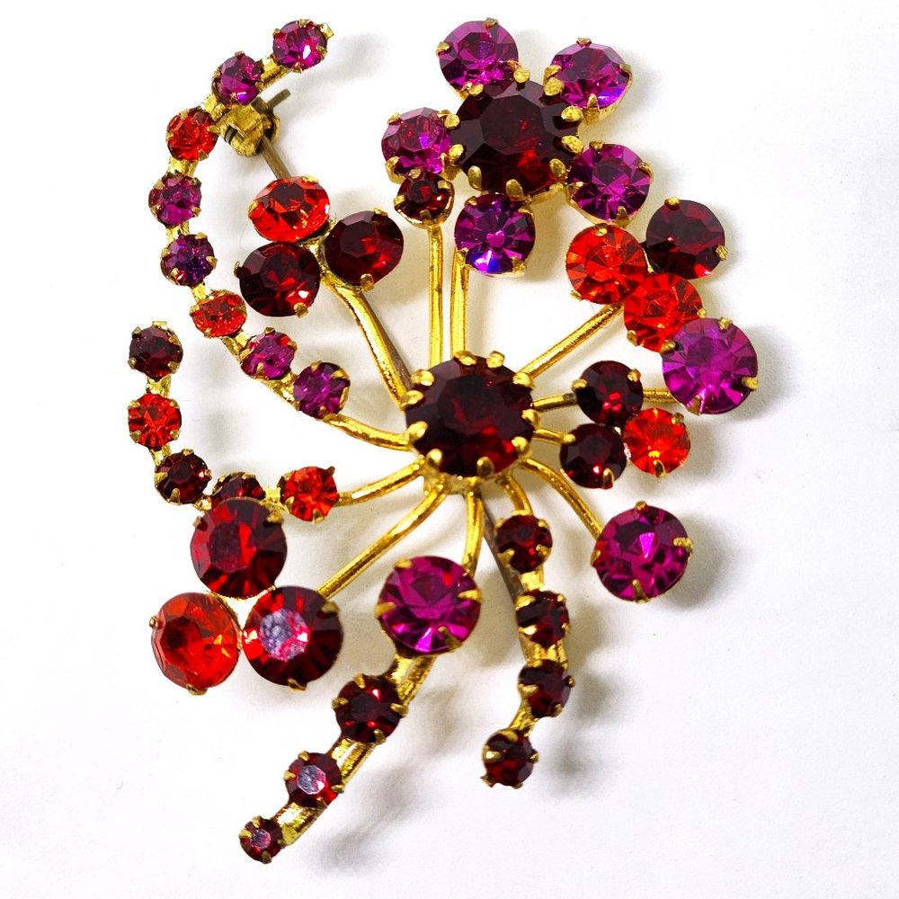 1930-50's Stunning Red, Orange, Pink Austrian Crystal Pin Brooch Made in Austria